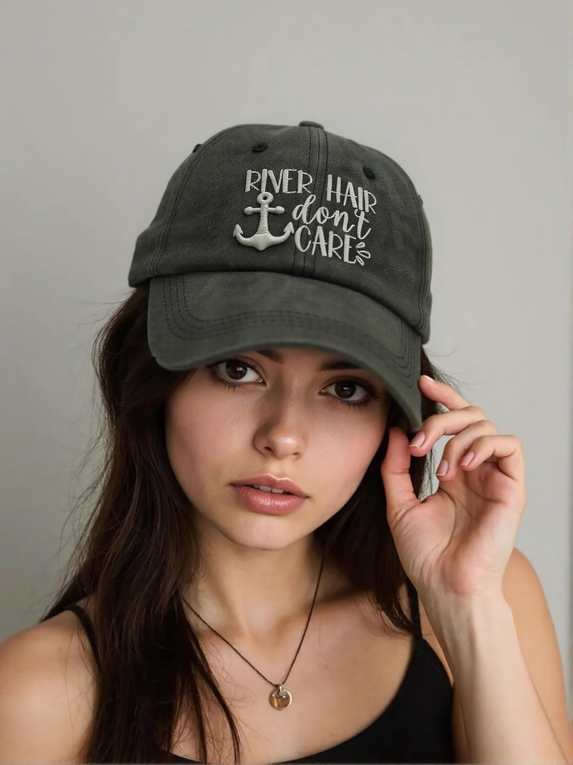 River Hair Don't Care Baseball Caps for Women Washed Cotton Plain Trucker Hat Black - Image 4