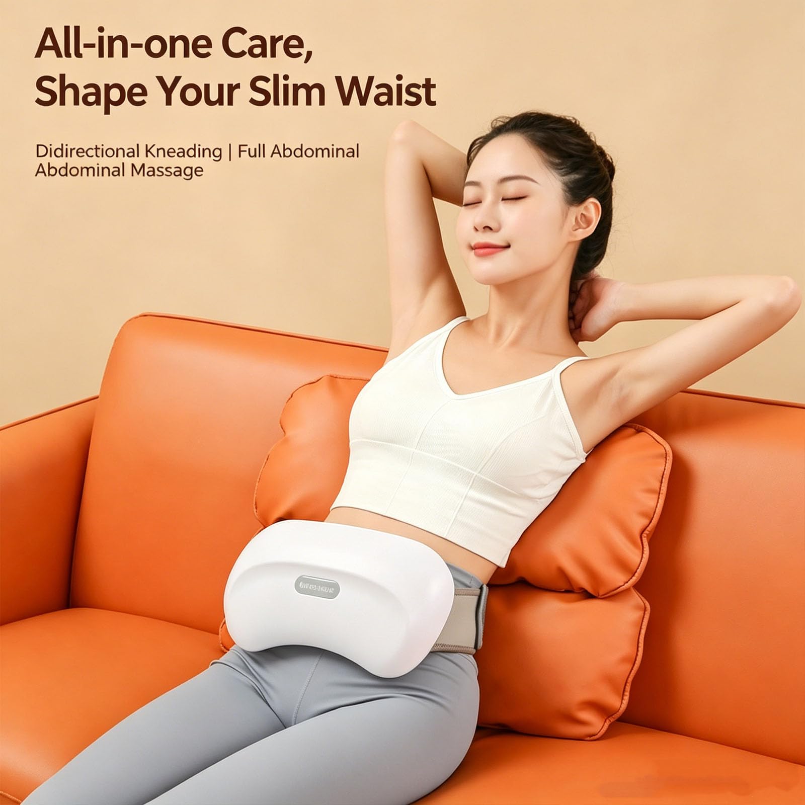 Masajeador abdominal eléctrico con amasamiento, 12 cabezales magnéticos, 3 niveles de calor y 3 velocidades para aliviar el vientre, la espalda y el cuello, instrumento de masaje portátil