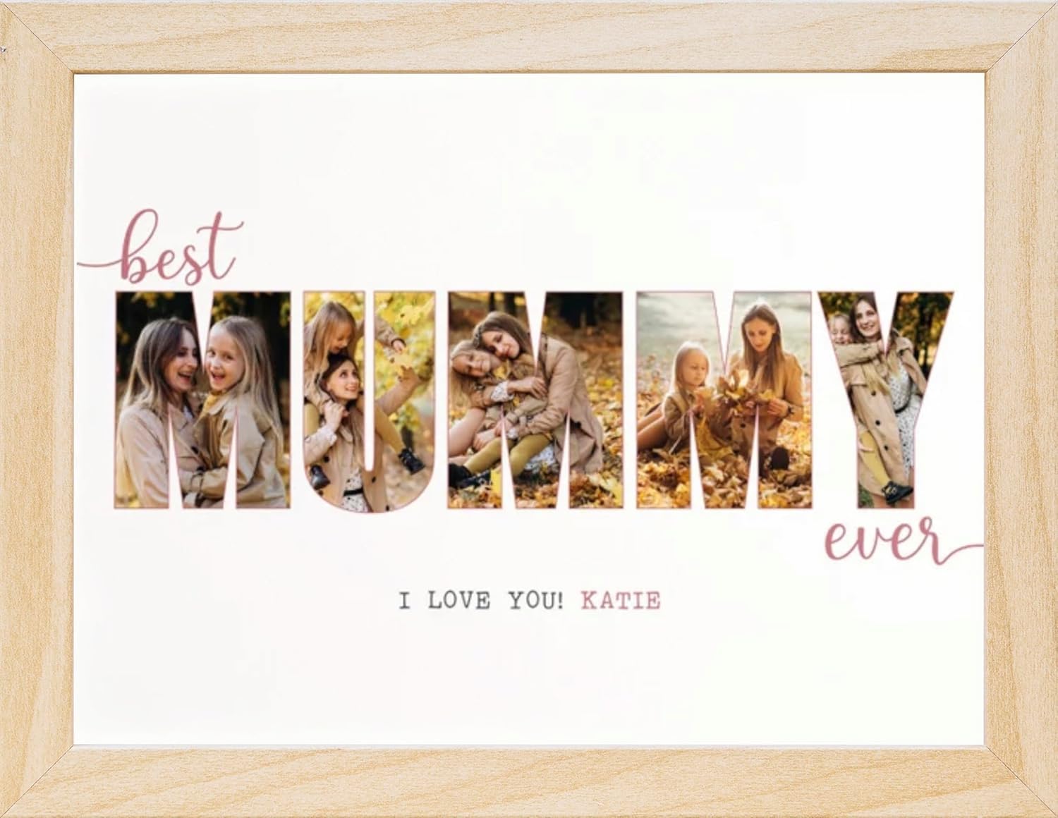 PB TECH Personalised Photo Frame Wall Art A5, A4, A3 Custom Alphabet Picture Gift for Mum, Dad, Grandad, Son, Daughter, Sister, Brother, Mother's & Father's Day (Mummy, Oak, A4 Print Only - No Frame)