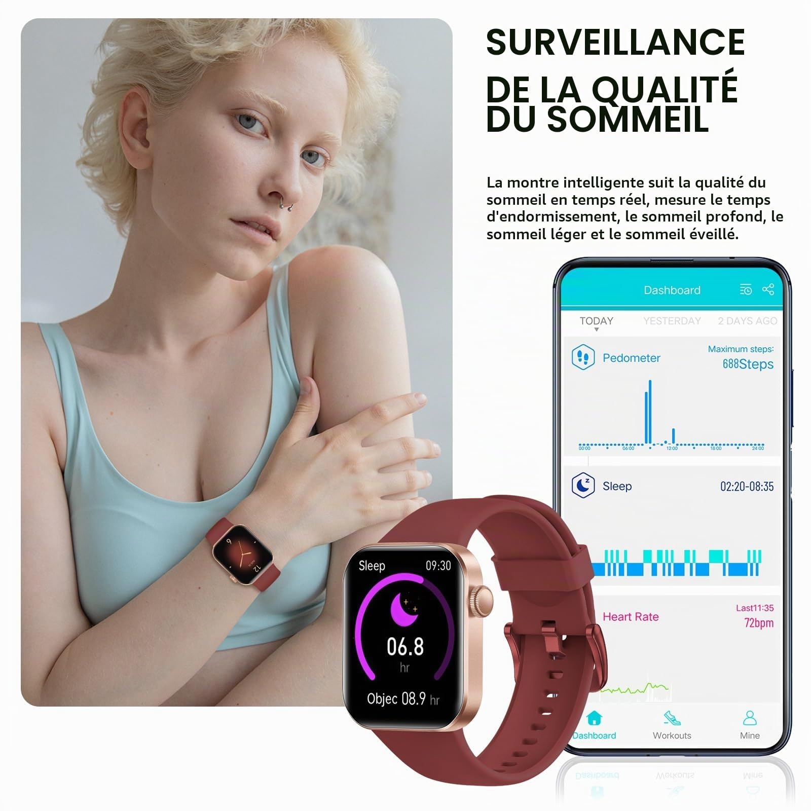Montre Connectée Femme Homme avec Appels Bluetooth, 1.85" HD Smartwatch avec 140+ Modes Sportifs, Etanche IP68 Montre Connectee avec Podometre/Cardiofrequencemetre/Moniteur de Sommeil pour Android/iOS
