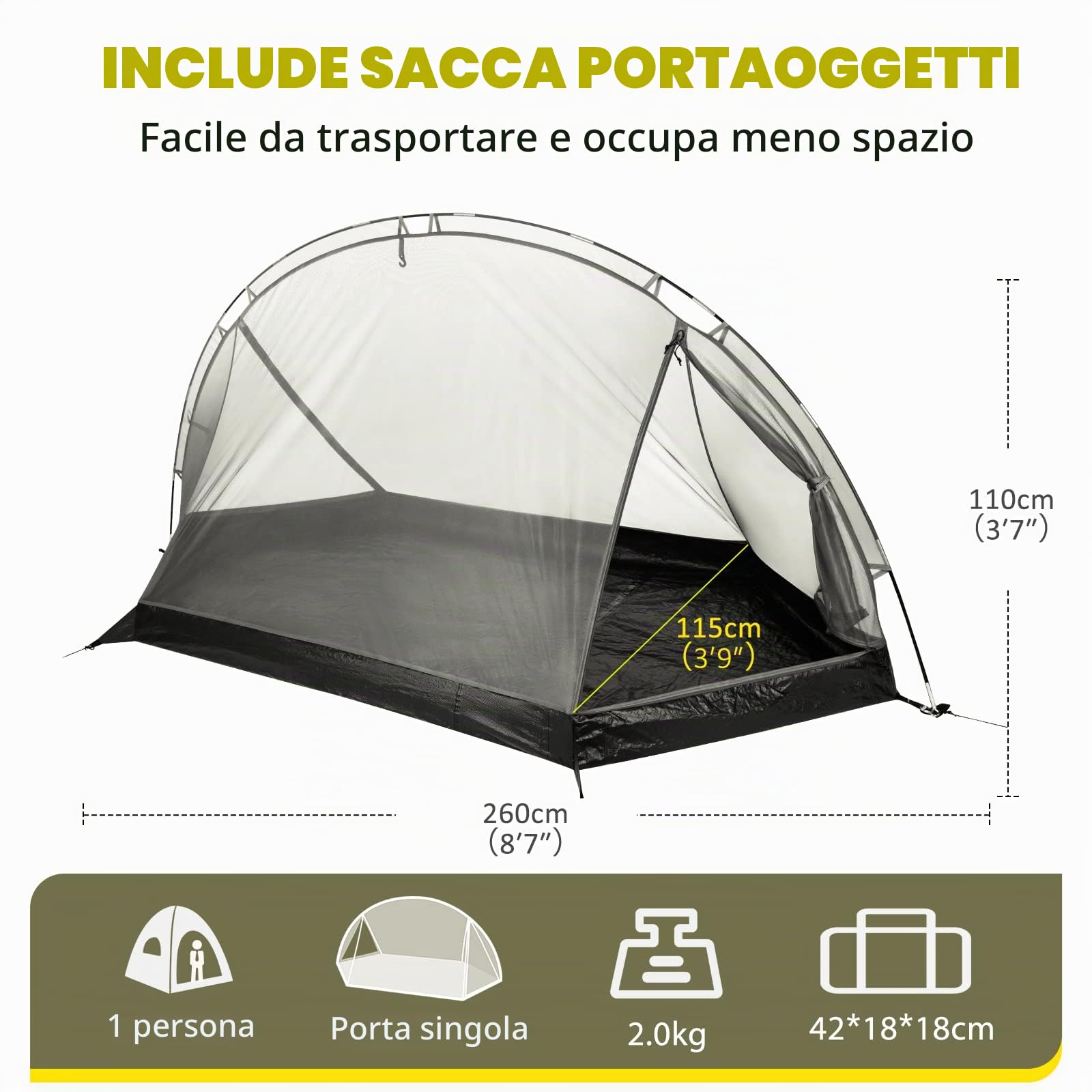 Forceatt Tenda Campeggio,1/2 Persona Tenda Da Campeggio,Tenda 1 Posto Ultraleggera，configurazione Rapida,Impermeabile, A Doppio Strato Tende Da Campeggio,per Campeggio, Viaggi in Moto，trekking