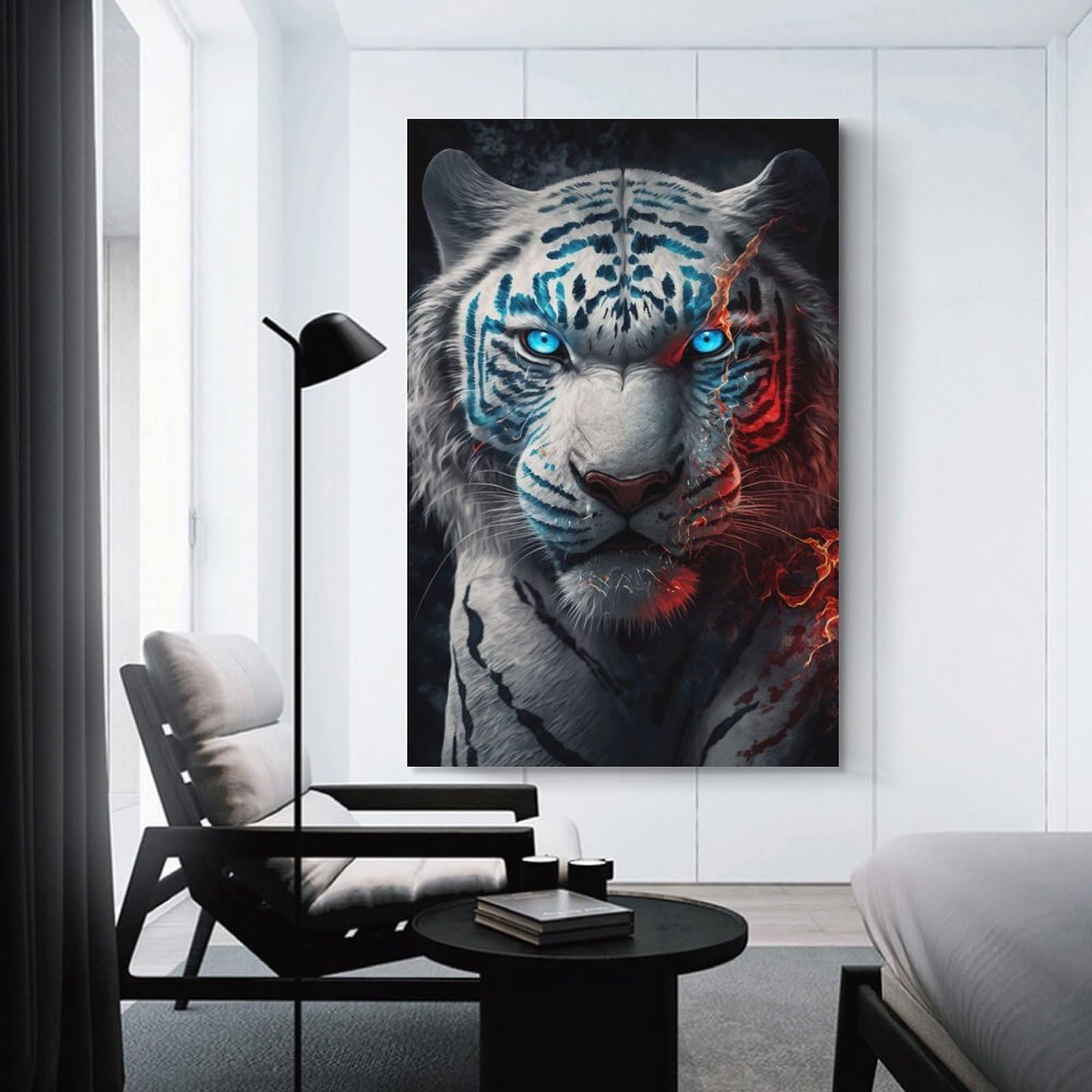 Junmoney Unframe-Flaming Tiger Portrait -7 Flaming Tiger Portrait -7 Wall Picture Print 16X24inch(40X60cm), For Entryway, Lounge Links Or Small Walls, Decorative Wall Art For Narrow Spaces