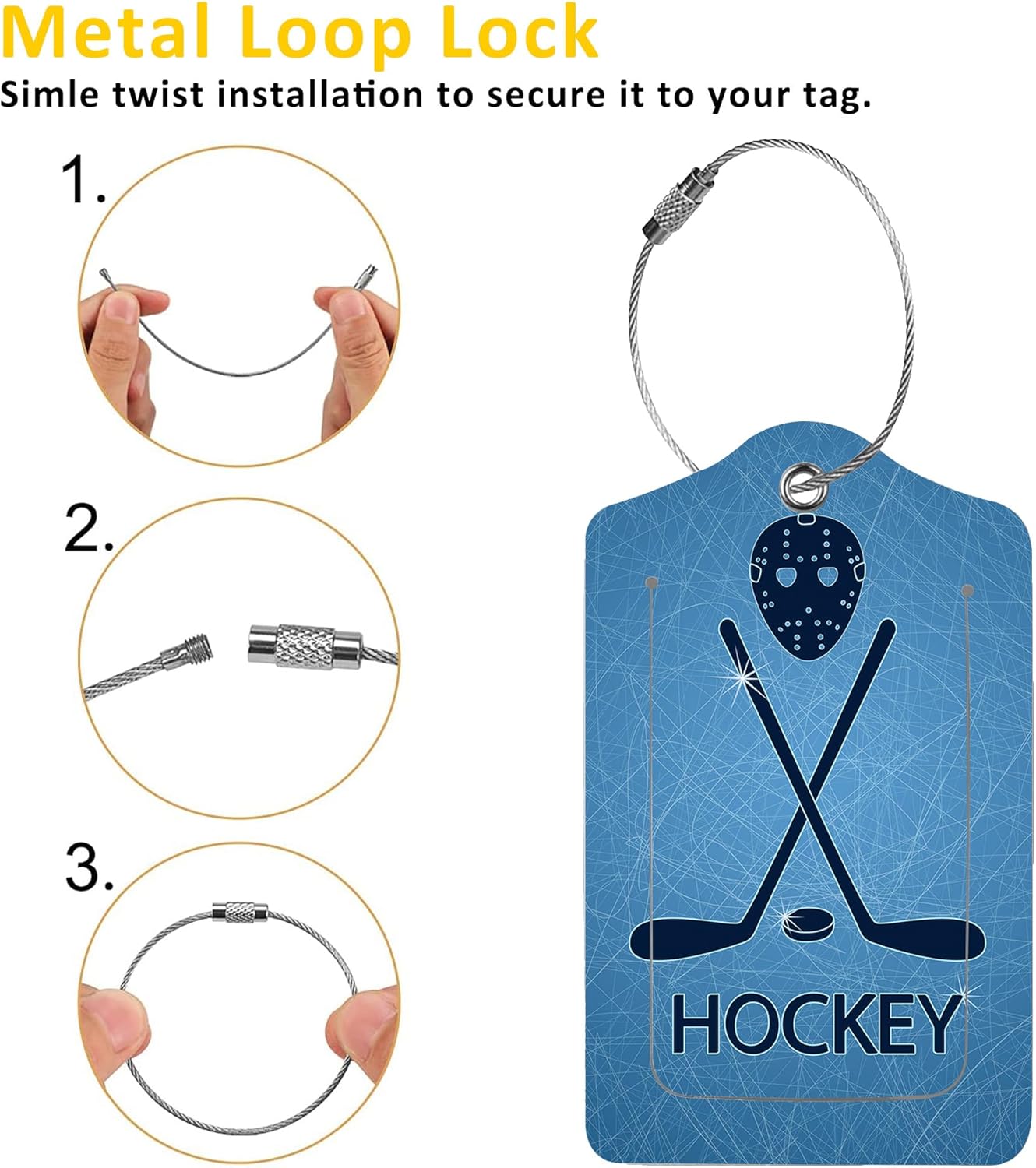 Luggage Tags for Suitcase,2 Pack Hockey Sticks Luggage Tag with Privacy Flap,Name ID Label and Metal Loop for Women Men Girls Baggage Bag Backpack Instrument image 3 of 7 B0C5R9QWTV