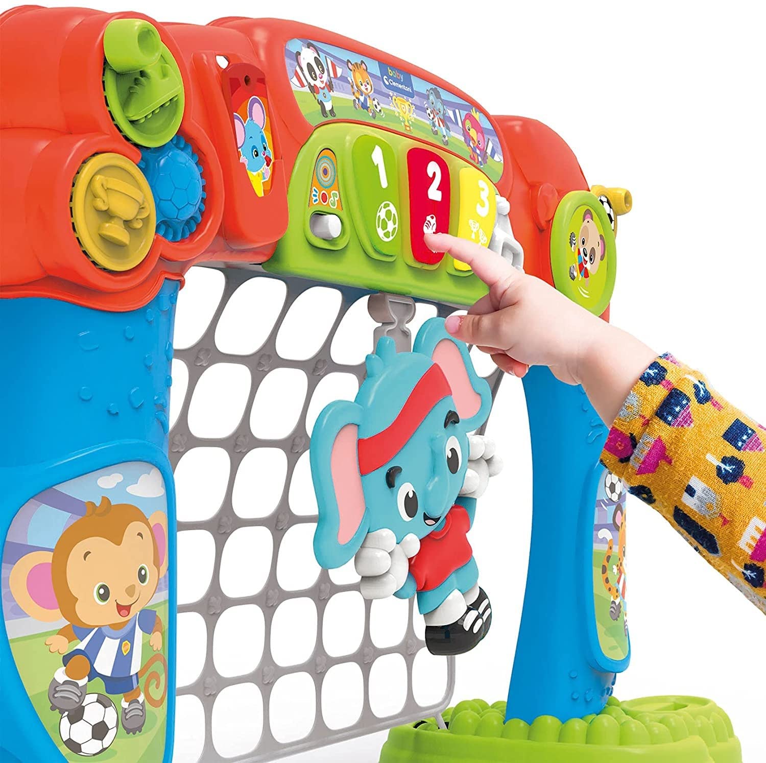 Clementoni Baby 17438 - Tira e Segna Goleador Evolution, Porta Calcio per Bambini 18 Mesi - Gioco elettronico e interattivo, Centro attività, insegna i Numeri - parlante in Italiano, Made in Italy