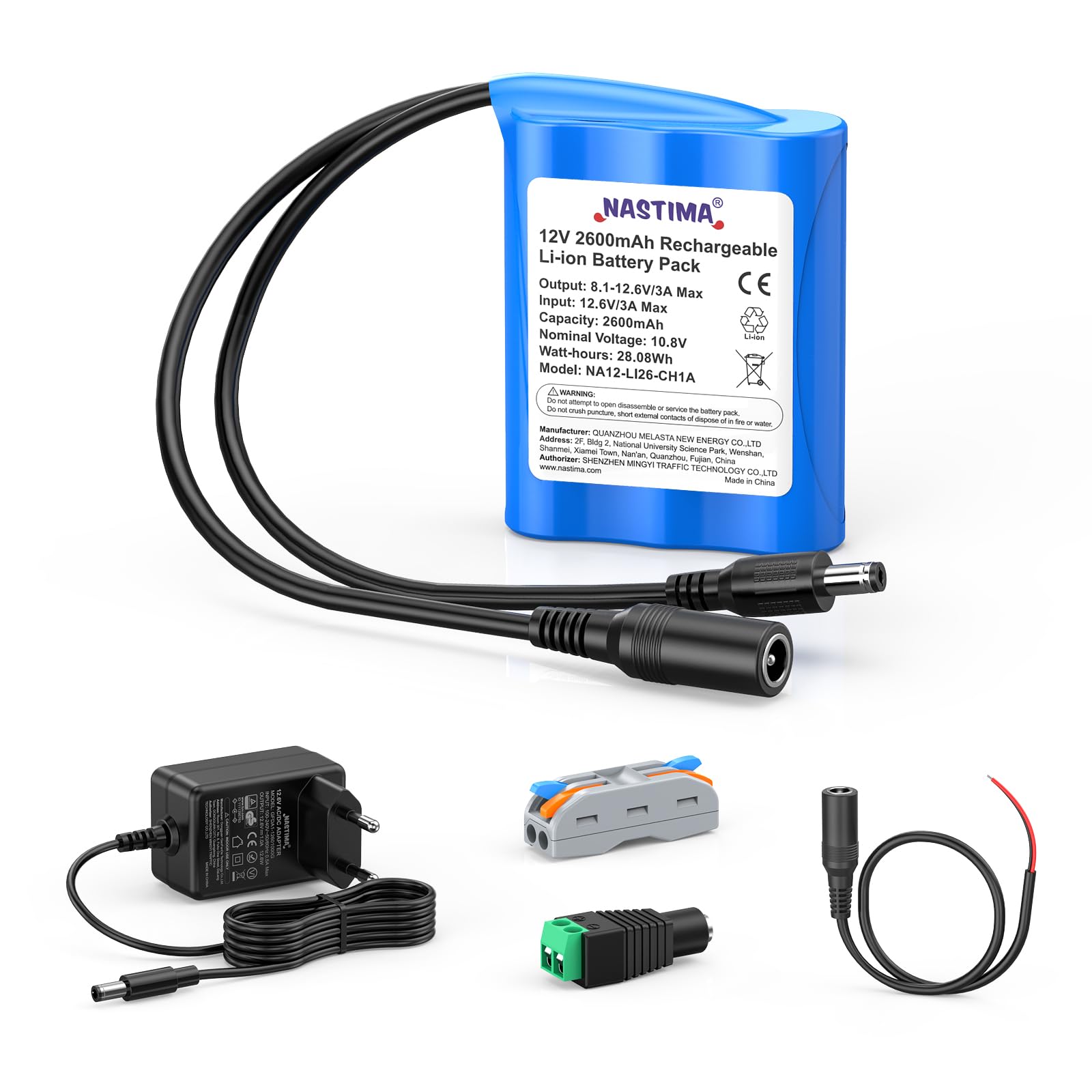 NASTIMA Oplaadbare lithium-ion batterij, 2600 mAh, 28,08 Wh, 12 V