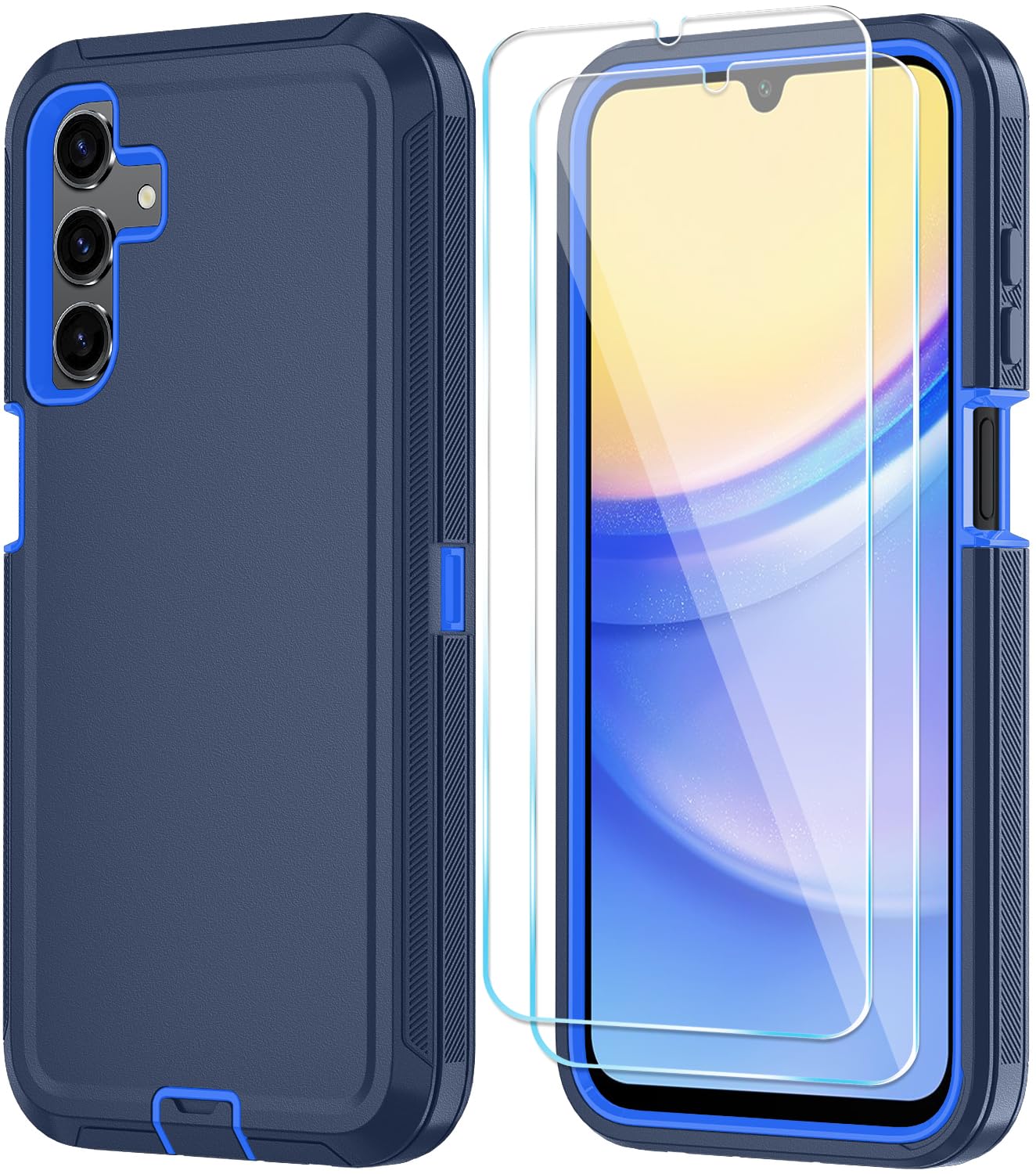 Qinmay Phone Case for Samsung Galaxy A25 5G Case with HD Screen Protector, Heavy Duty Shockproof & Dropproof 3-Layer Cover Phone Case for Galaxy A25 5G (DarkBlue)