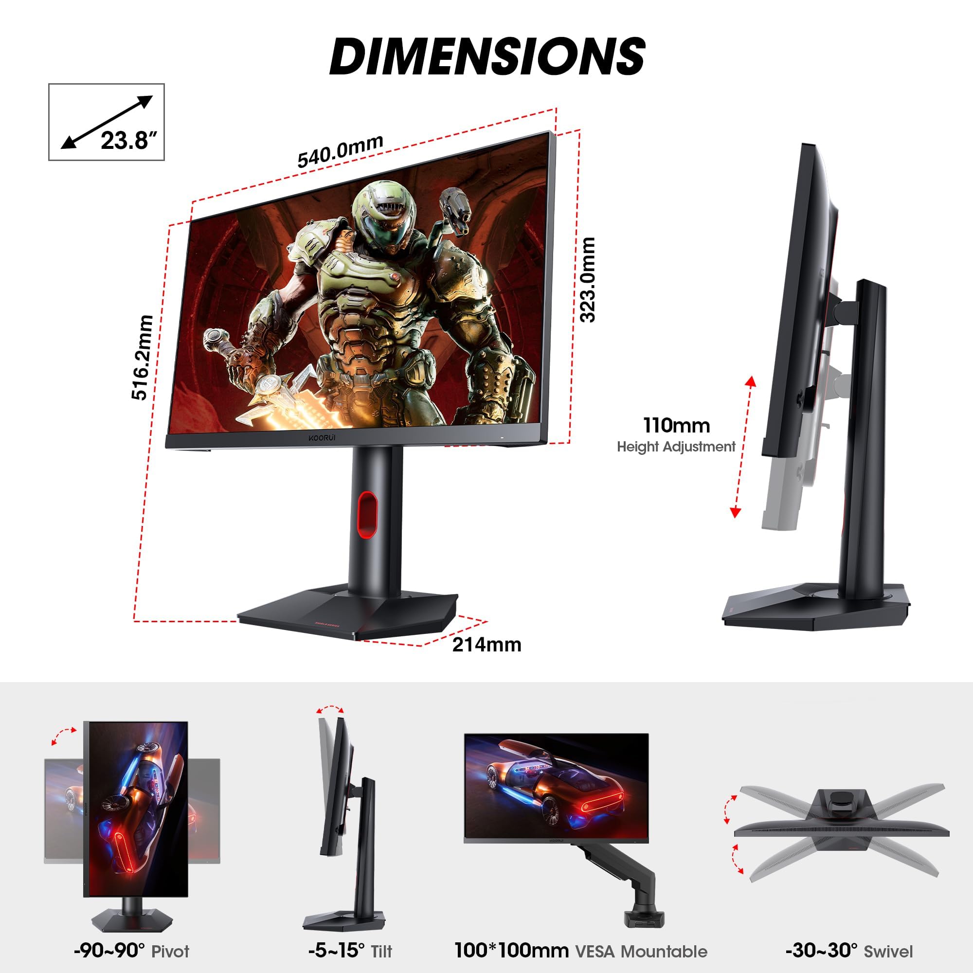 Amazon.com: KOORUI Gaming Monitor, QHD 24