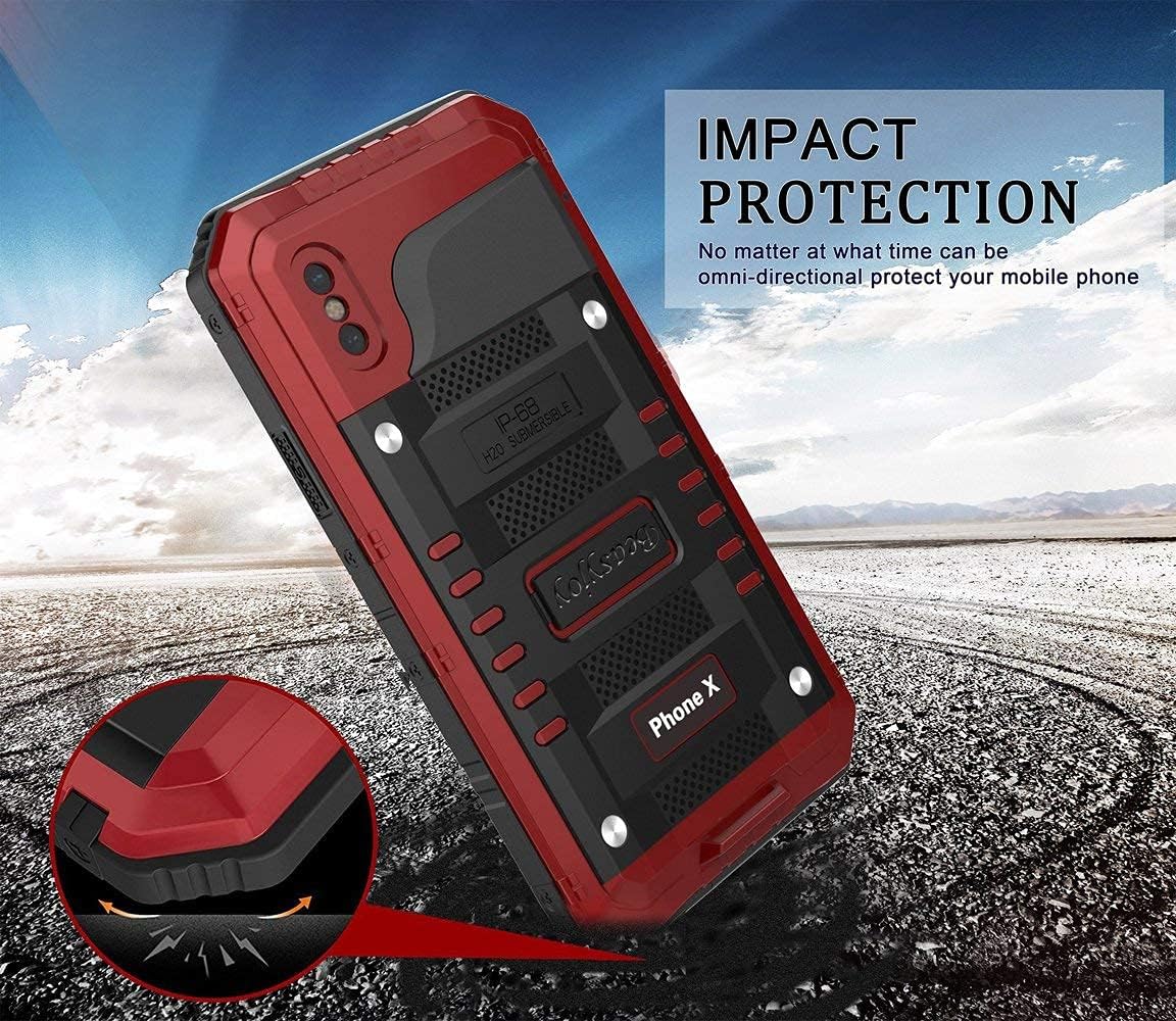 Beasyjoy iPhone Xs Case iPhone X/10 Metal Case Heavy Duty Alloy Cover Screen Full Body Protection Waterproof Shockproof DropProof Rugged Durable Defender for Outdoor Sports Red