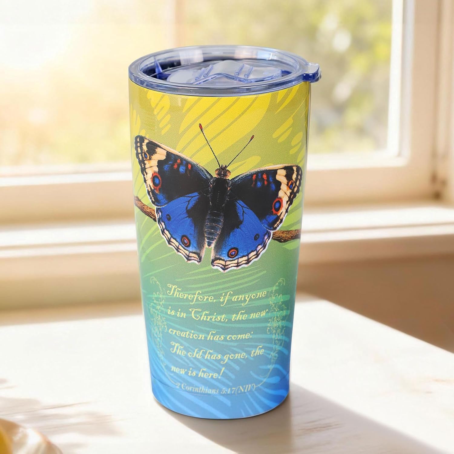20oz Christian Butterfly Tumbler with Bible Verse - Gift for Women Mom Grandma, Vacuum Insulation coffee Mug Cup, Faith-Inspired Religious Resurrection Gifts for Mothers Day Christians - Image 2