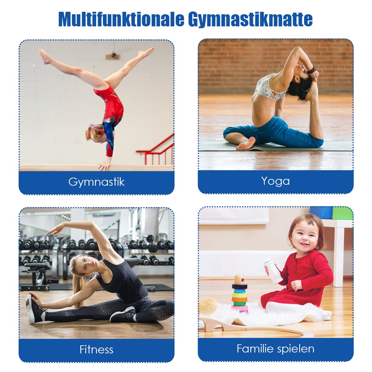 GYMAX Klappbare Trainingsmatte 180 x 60 x 4 cm, Turnmatte mit Griff, Fitnessmatte, Weichbodenmatte mit Kunstleder-Oberfläche & Schaumstoff, Gymnastikmatte für Gymnastik, Yoga & Pilates
