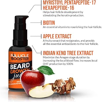 Beard Growth Oil - 1 fl oz - Growth Serum Softens and Strengthens Mustaches - Facial Hair Treatment Infused with Biotin Capilia Longa Niacinamide and 100% Natural Ingredients