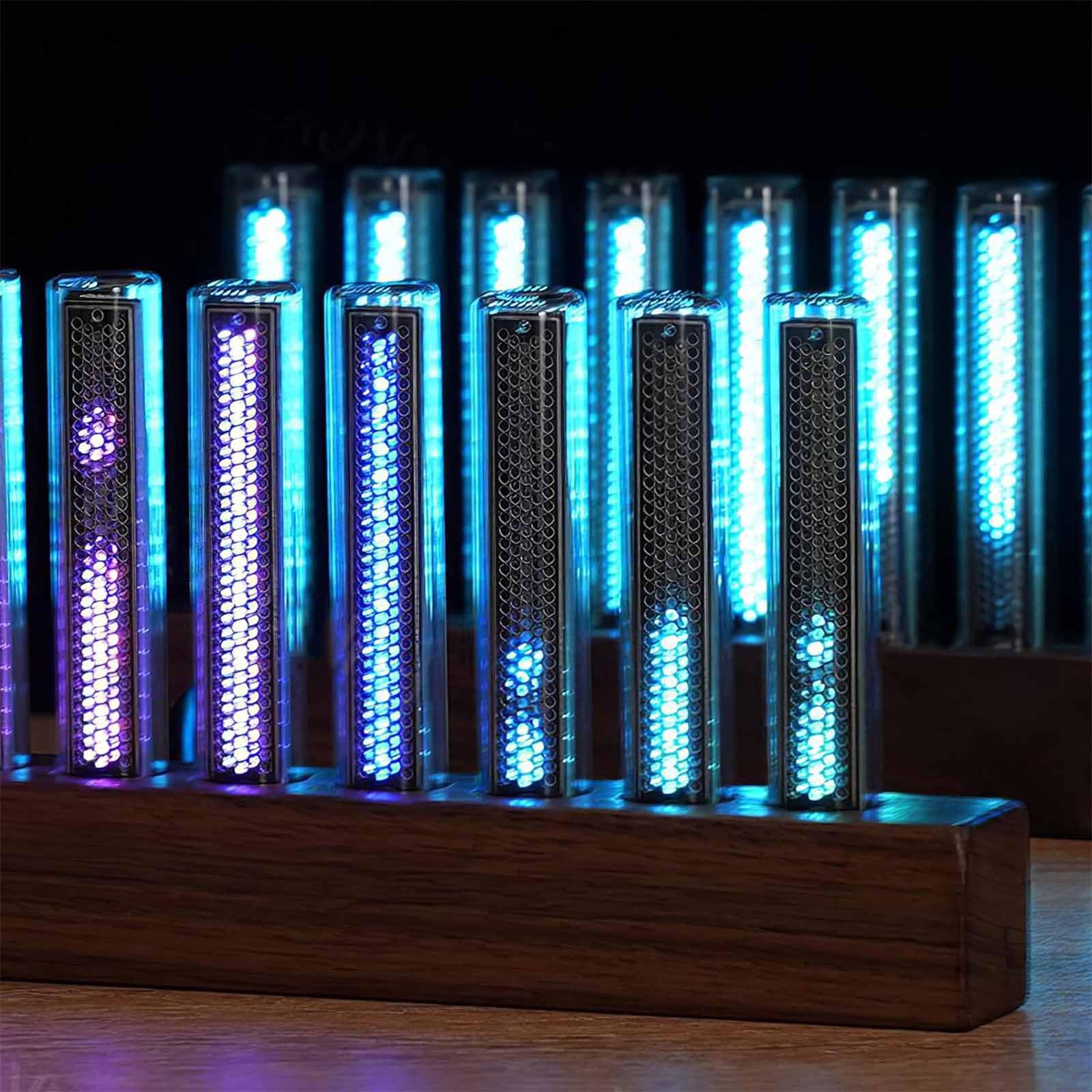 ERICAT Music Spectrum Visualizer Audio Spectrum, Visualizer Music Spectral Rhythm Light Mit 12 Nixie-Röhren Und 7 Voreingestellten Modi, Walnussholzsockel Und 240 RGB Pickup Light, Für Familie, Musik