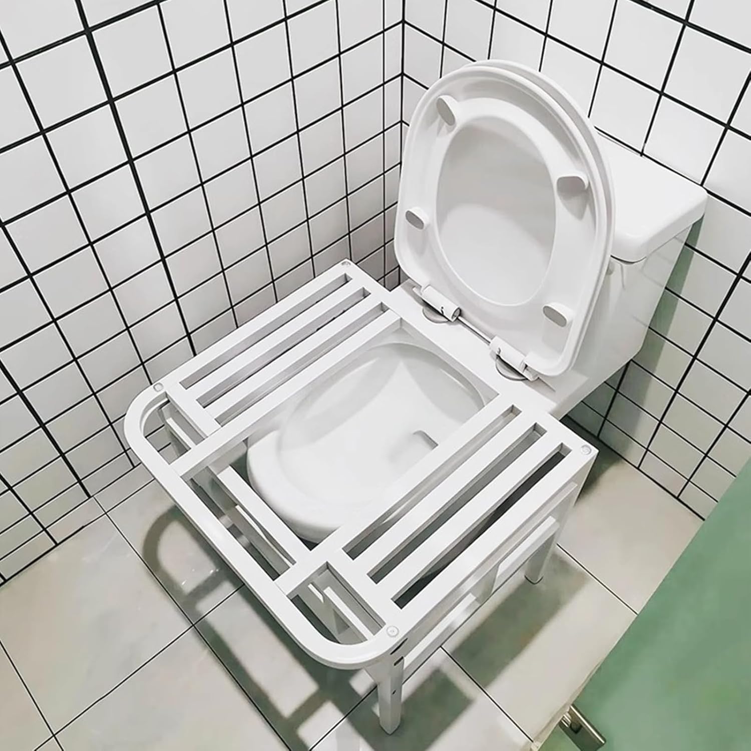 Squat Toilet Converter Frame with Footstool, Toilet to Squat Toilet Transition Aid, Reinforced Arc Design Ergonomic Pit Frame with Non-Slip Pads for Seniors(20.9"W x 18.9"D x 17.1"H, White)