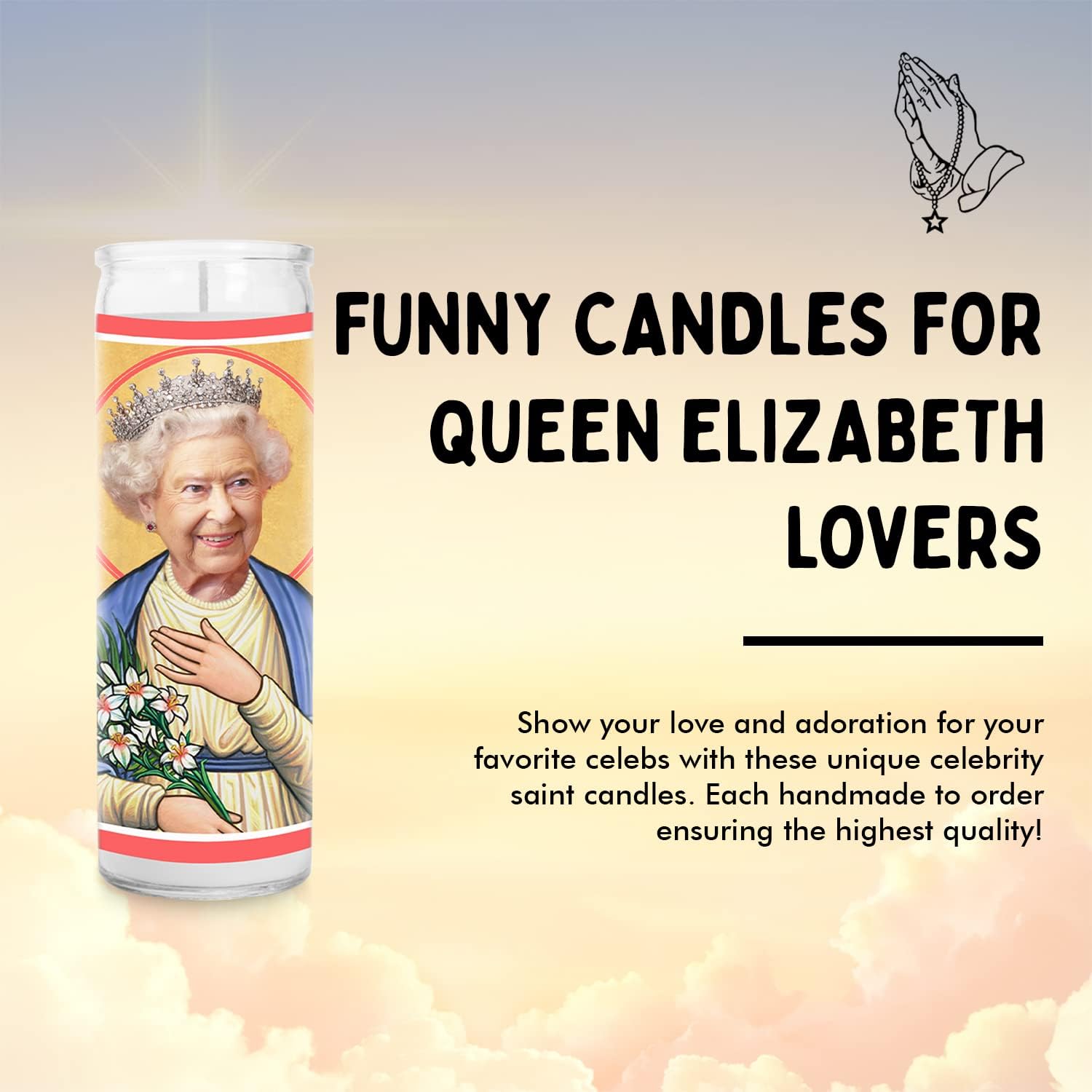 Queen Elizabeth II Celebrity Glass Jar Candle – Unscented Handmade Soy Wax Votive Candle – Unique Gift for Royal Fans Lovers – Home Decor Collectible for Living Room & Office – 8 Inch