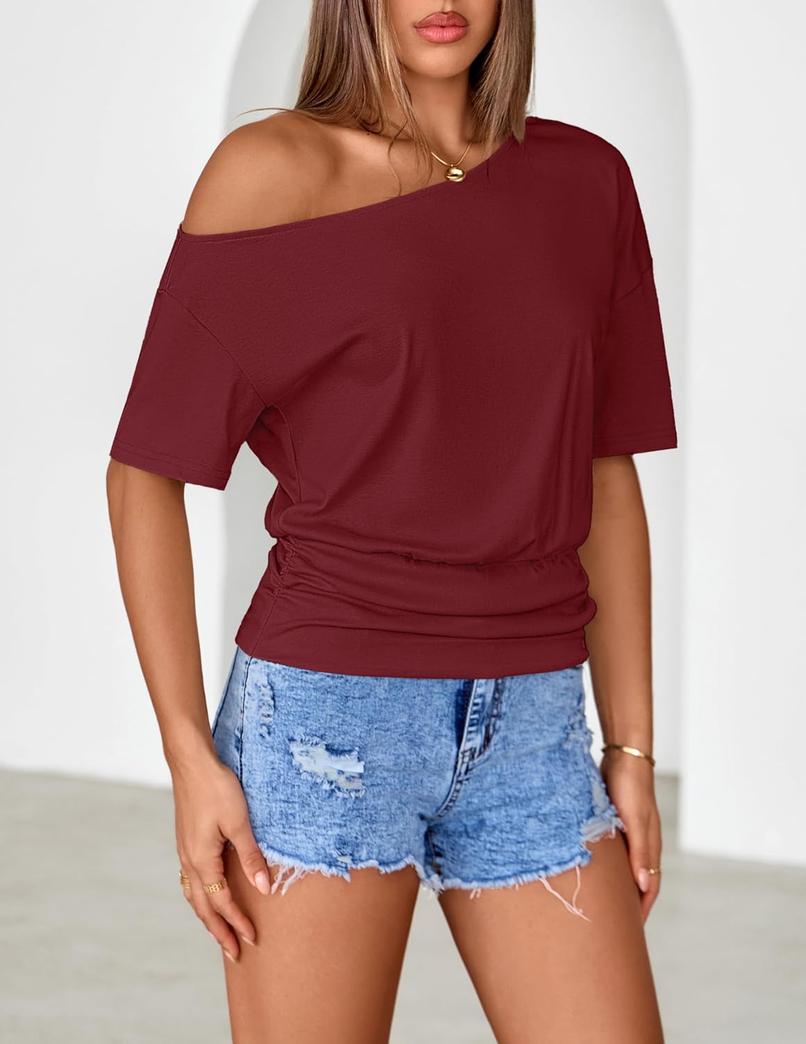 MEROKEETY Women's Off The Shoulder Short Sleeve Tops 2026 Summer Casual Going Out Trendy Y2k T Shirts - Image 3