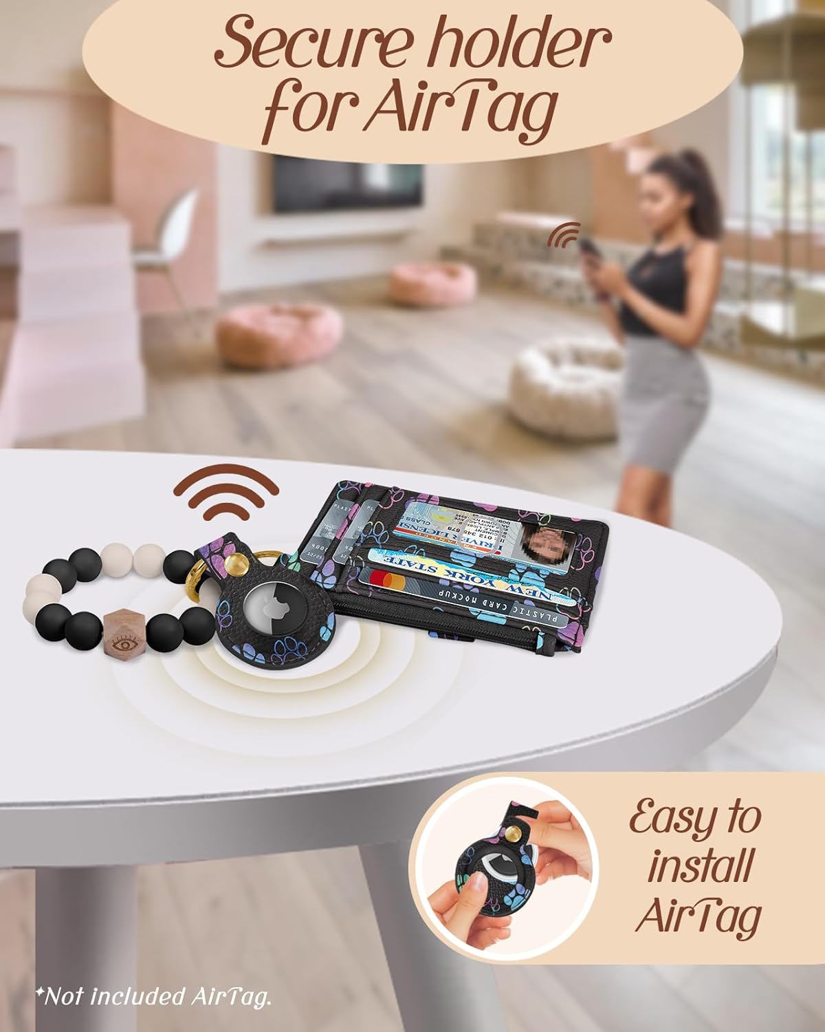 Wallet Keychain Wristlet for Women with AirTag Holder - Cute Design Credit Card Holder Wallets Key Chain Ring Slim Small RFID Air Tag Coin Pocket Purse for Ladies Teen Girls Female,Dog Claw - Image 2