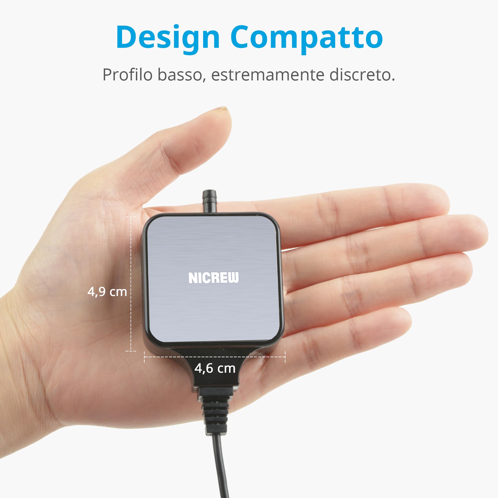 NICREW Ossigenatore per Acquario Ultra-Silenzioso <33 dB, Nano Silent Mini Aeratore fino a 40 L, Accessori per Acquario Nano, 18 L/H, 1,5W