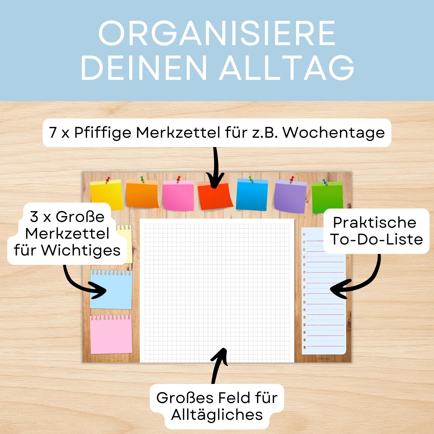 edelkern® Sottomano XXL "Gute Laune II" in carta, formato DIN A2, 24 fogli, 90 g/m², ideale come blocco note, agenda settimanale e agenda giornaliera, perfetto per la tua lista quotidiana