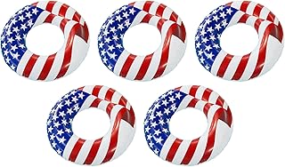 Swimline 90196 Round 36 Inch Inflatable Patriotic American Flag Swimming Pool or Lake Tube Lounger Water Float for Kids and Adults, (5 Pack)
