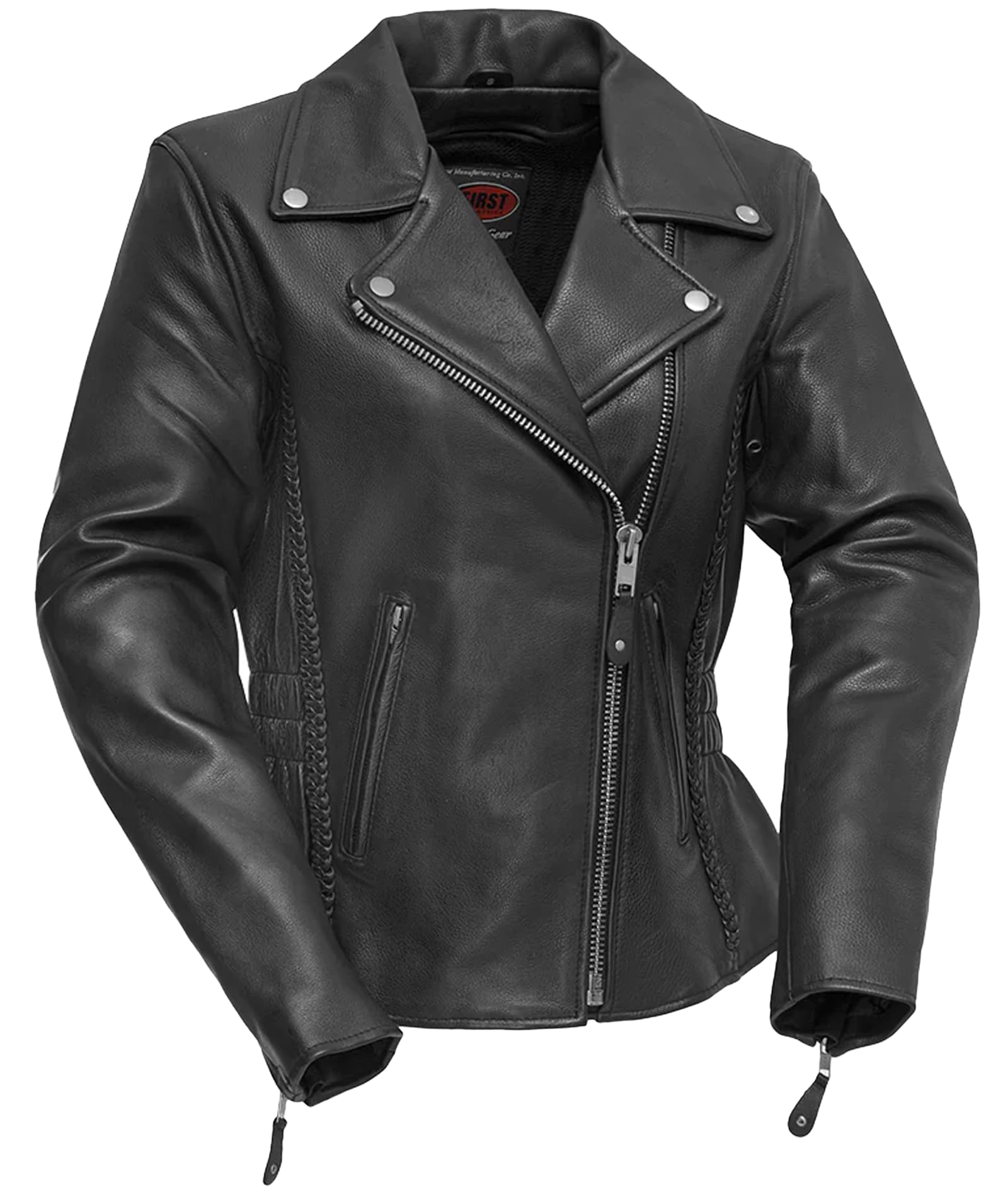 First Mfg Co - Allure - Women's Motorcycle Biker Riding Black Leather Jacket - Small - Armor Pockets Grommets Gussets Thermal Liner