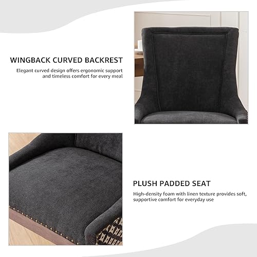 Miniatura 6 de Sillas de Comedor - Juego de 6 sillas de comedor modernas, tapizadas de tela con respaldo alto con ribete de cabeza de clavo y patas curvadas de 08