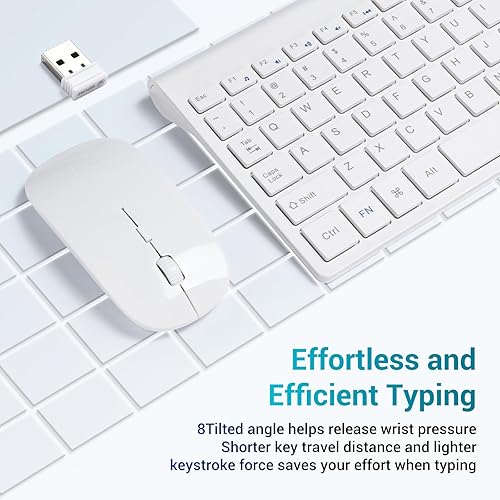 Miniatura 2 de RVP+ Teclado inalámbrico y mouse ultra delgado Combo, 2.4GHz inalámbrico USB Mouse y teclado PC Ordenador portátil - Blanco