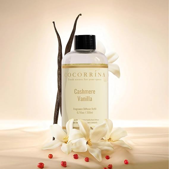 COCORRINA Reed Diffuser Refill - Cashmere Vanilla 6.7 Fl.oz Reed Diffuser Refill with 8 Sticks