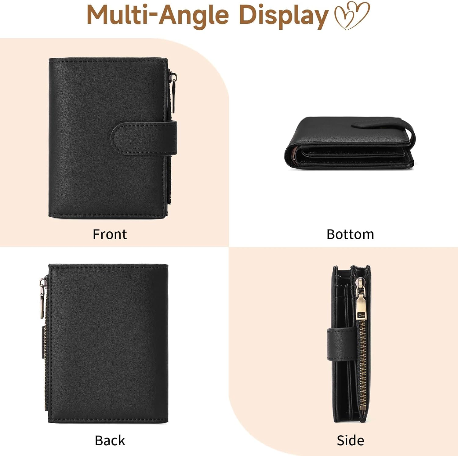 GAEKEAO Small Wallet for Women, Bifold Leather RFID Blocking Ladies Compact Card Holder with Zipper Pocket & ID Window - Image 4