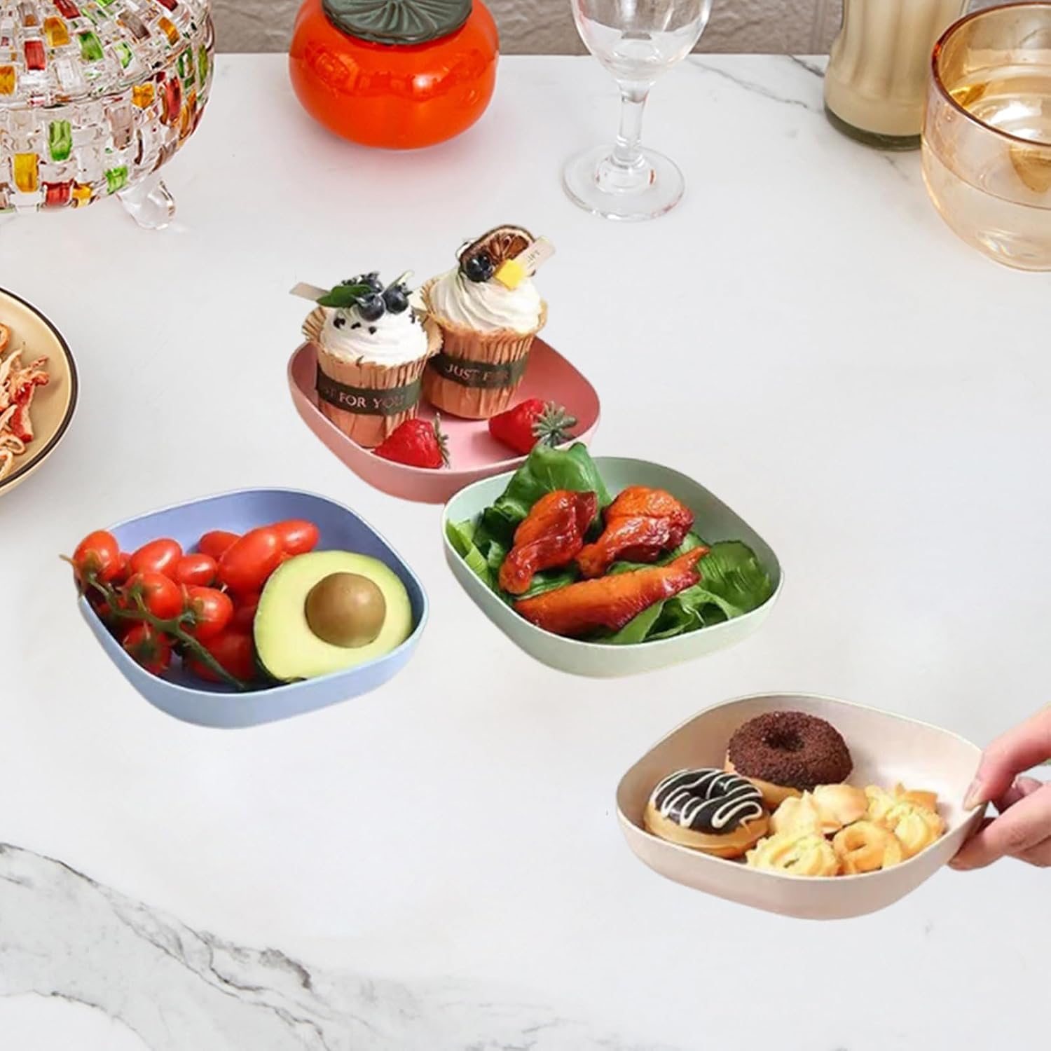10 Pcs Wheat Straw Plates, 5.5-inch Square Lightweight Unbreakable Dinner Dishes Plates Set, Fruit Dish, Side Dish Plate, Home Storage Plate (Quadrate)