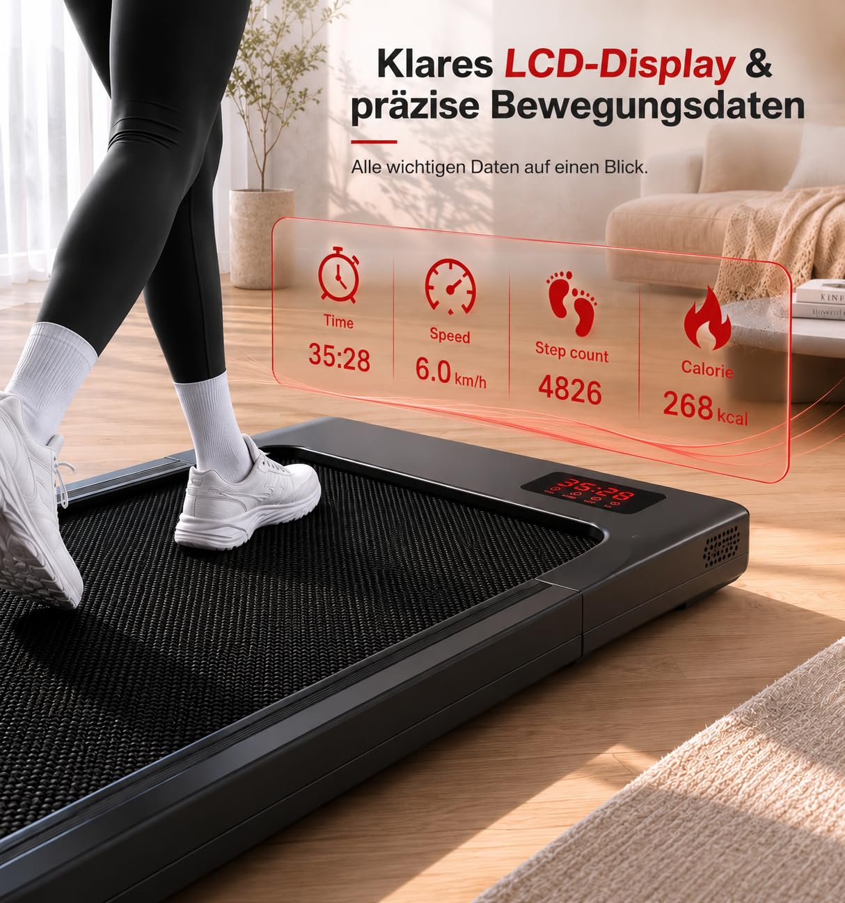 Laufband zum Gehen für Zuhause und Büro – Kompakter Heimtrainer, leise Laufoberfläche, faltbares Design, platzsparend für tägliche Bewegung