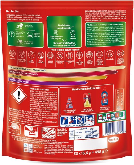 Pril All in One Extra Tablet Dish Detergent 30 Wash (1 x 30 tablets)