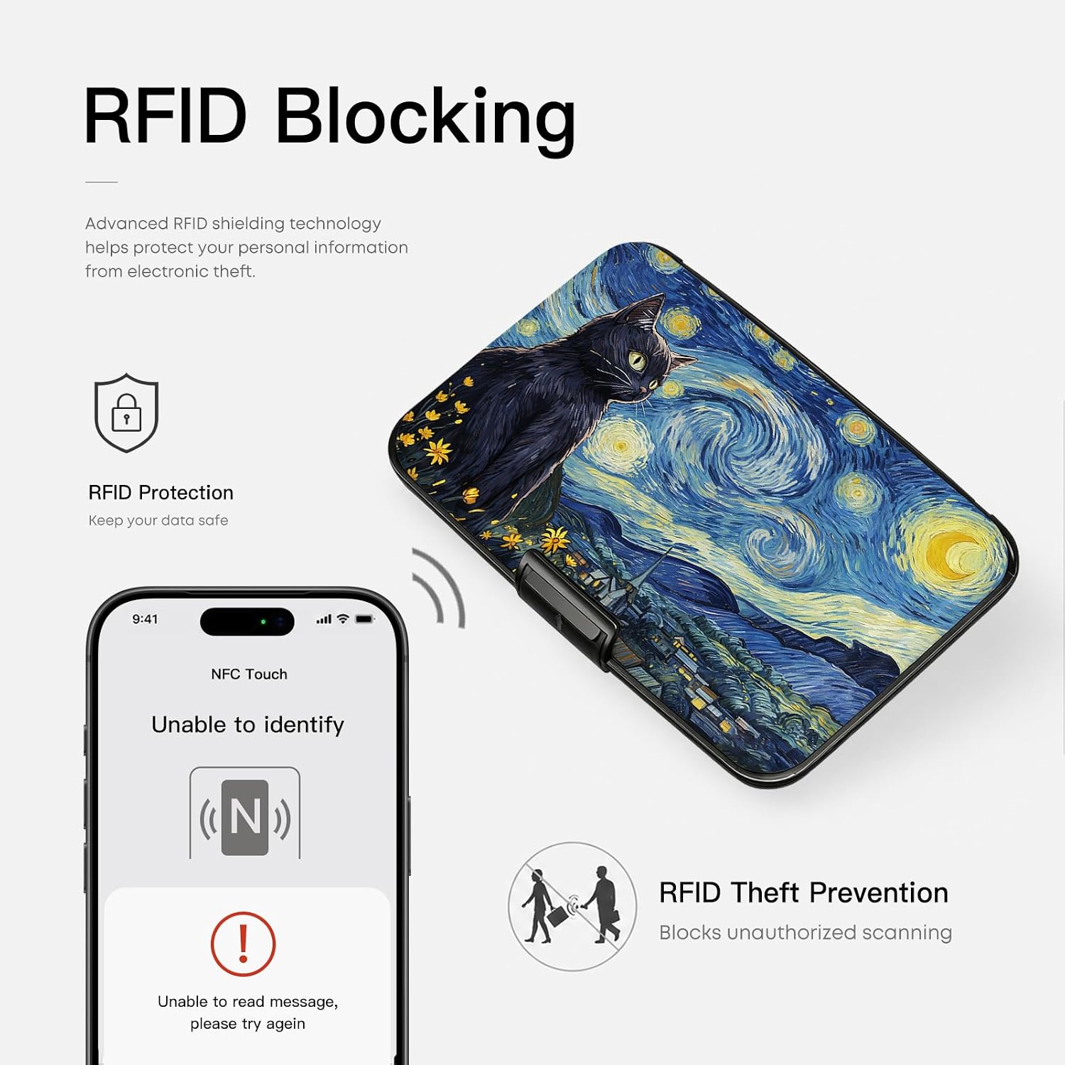Credit Card Holder RFID Aluminum card case Starry Sky Cat mini Wallet Women