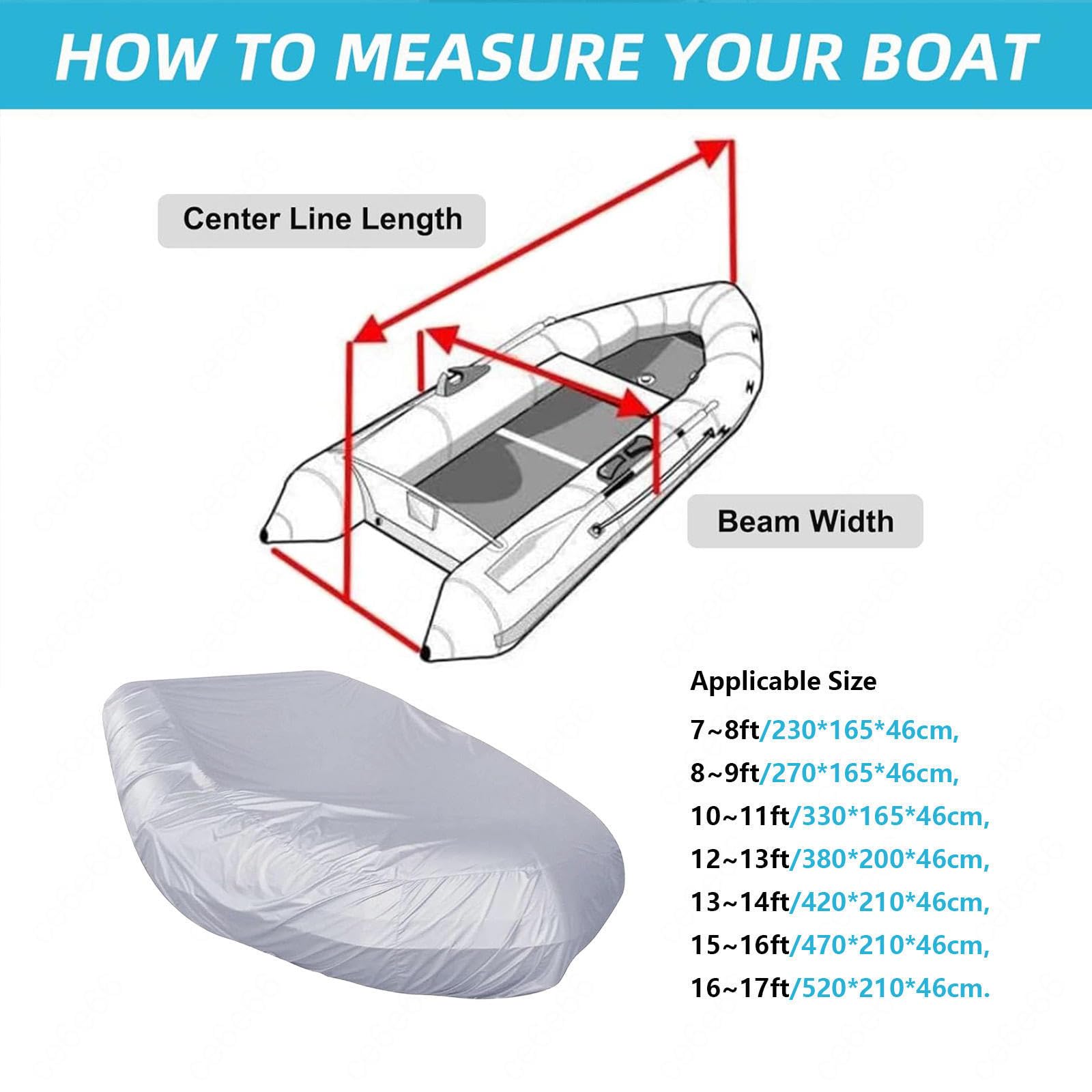 Copri Consolle Gommone 7 Dimensioni Copertura per Barca Resistente ai Raggi UV Copertura per Barca sul Ponte per Piccoli Gommoni E Gommoni Rigidi,330 * 165 * 46cm