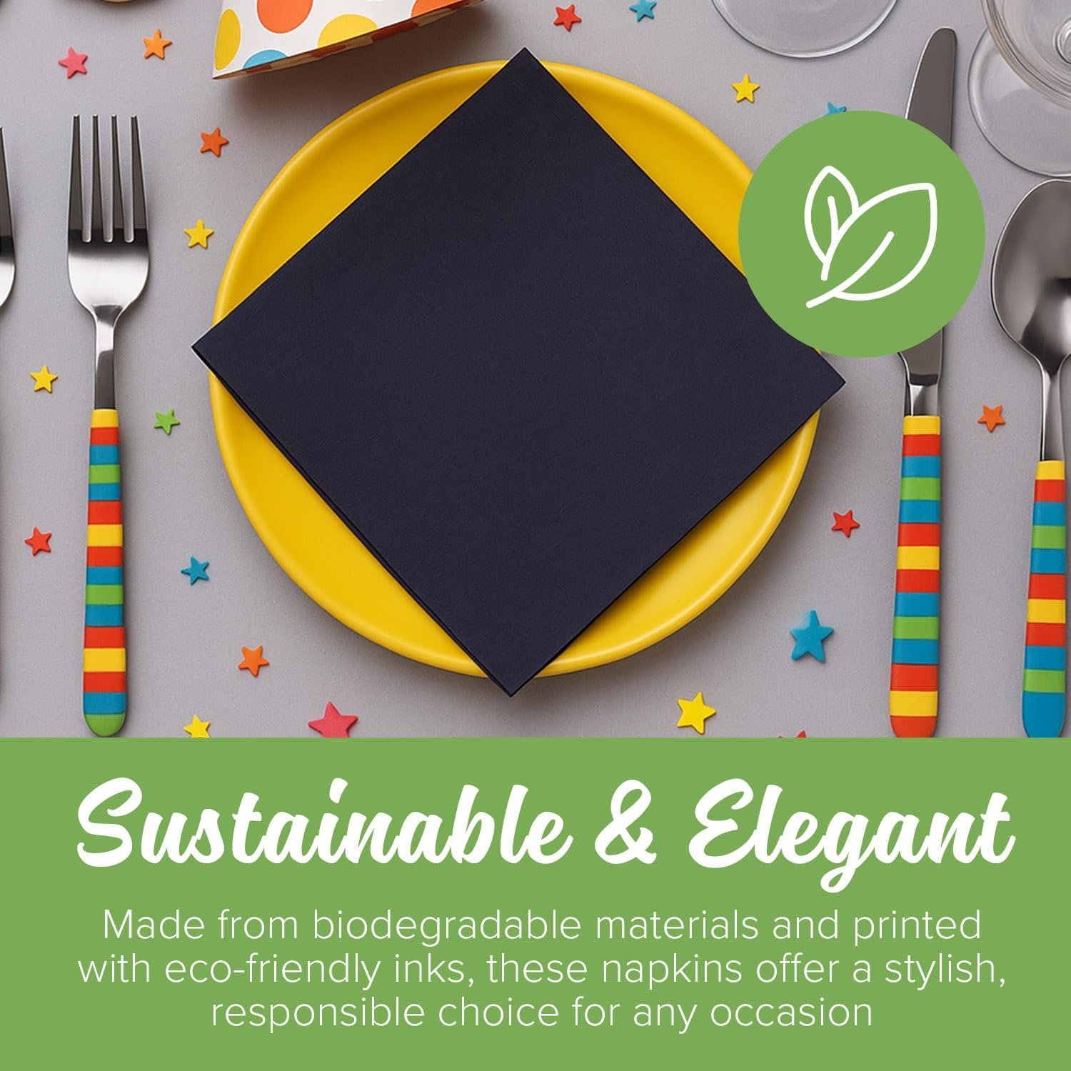 SimuLinen Black Disposable Paper Napkins, 3-Ply, 13in x 13in - 30 Pack - Simplicity Collection, Perfect for Birthday or Dessert Parties
