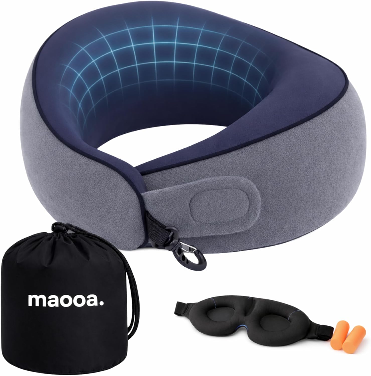 Travel Pillow with Eye Mask Earplugs Kit set, Memory Foam Neck Pillow with 360 Support, Stuffable Travel Pillow with Bag, Office Nap Kit, Luggage Saver Fillable Pillow, Best for Car, Flight, Train