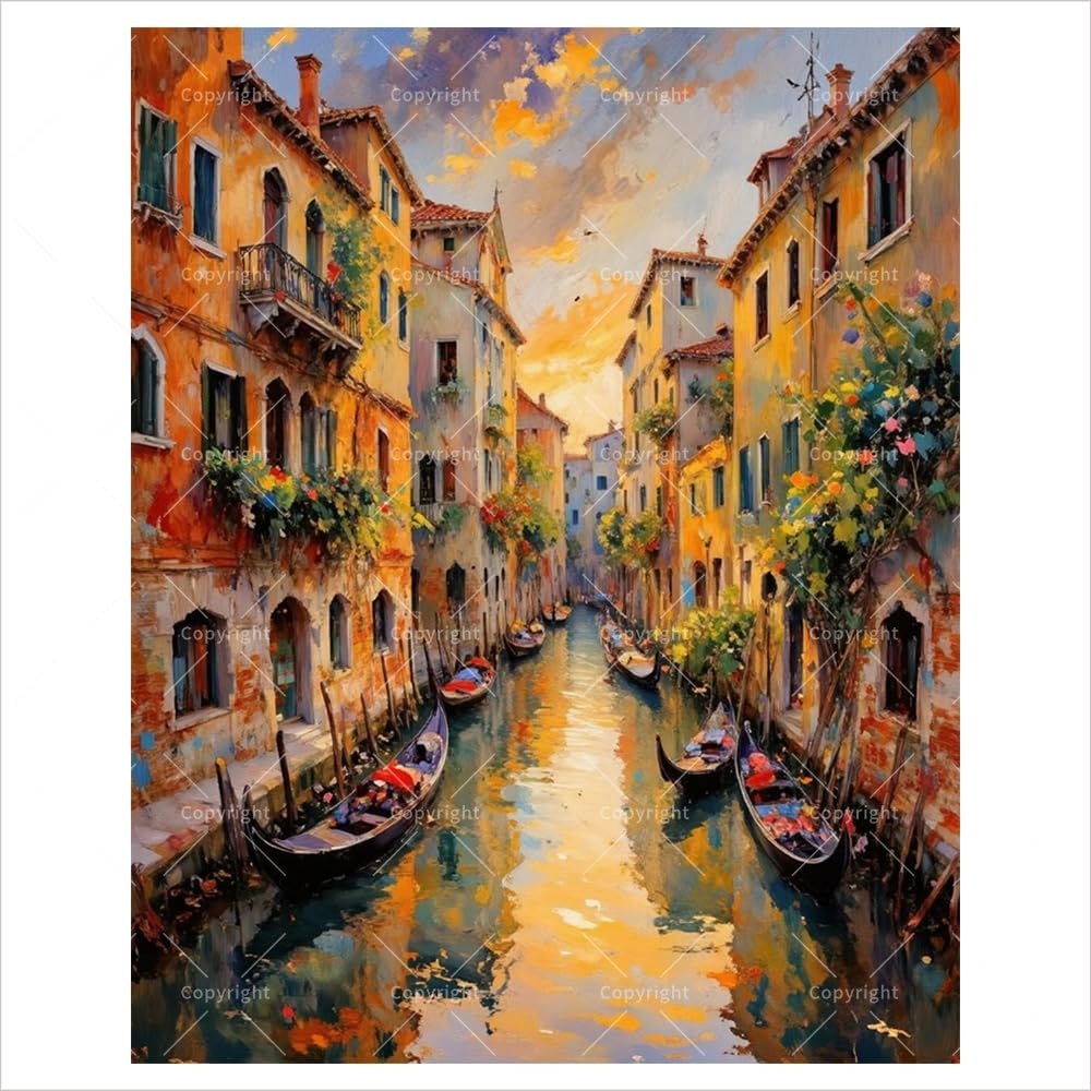 Venice Canal Paint By Numbers Kit For Adults – Diy Gondola And Sunset City Painting On Canvas 16X20 Inches, Acrylic Paint Set, Suitable For Beginners, Art For Home Decoration Or Gifts, Unframed