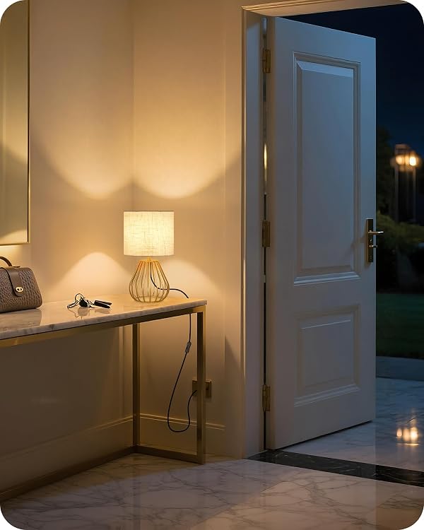 GOEBLESON Gold Table Lamp, 12.6'' Small Table Lamp with Beige Linen Lampshade & Gold Cage Base, Modern Little Cute Desk Lamp, Bedside Lamp for Bedroom, Living Room, 2700K LED Bulb Included, DE06TL05 by GOEBLESON - Used condition - Image 9