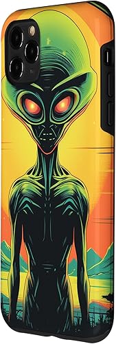 Vista 26 de iPhone 14 Pro Max Cute Green Alien Head UFO Space Face Alien Case