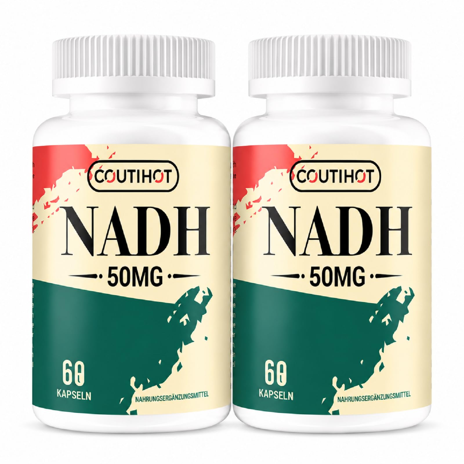 NADH 50 mg – 120 Kapseln, reduzierte Form von NAD+, hochdosiert mit Coenzym Q10 (200 mg) & D-Ribose (150 mg), GVO-frei, glutenfrei