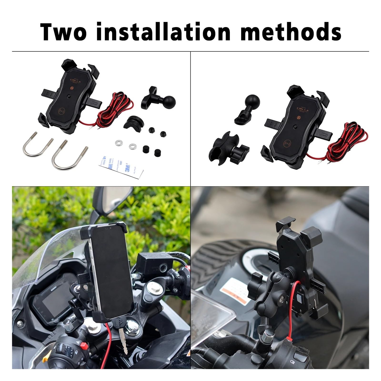 Soporte Manillar Soporte para Teléfono Móvil De Motocicleta 15 W con Carga Inalámbrica Y USB QC3.0 para Cargador GPS Navegación Qi Soporte Teléfono Moto