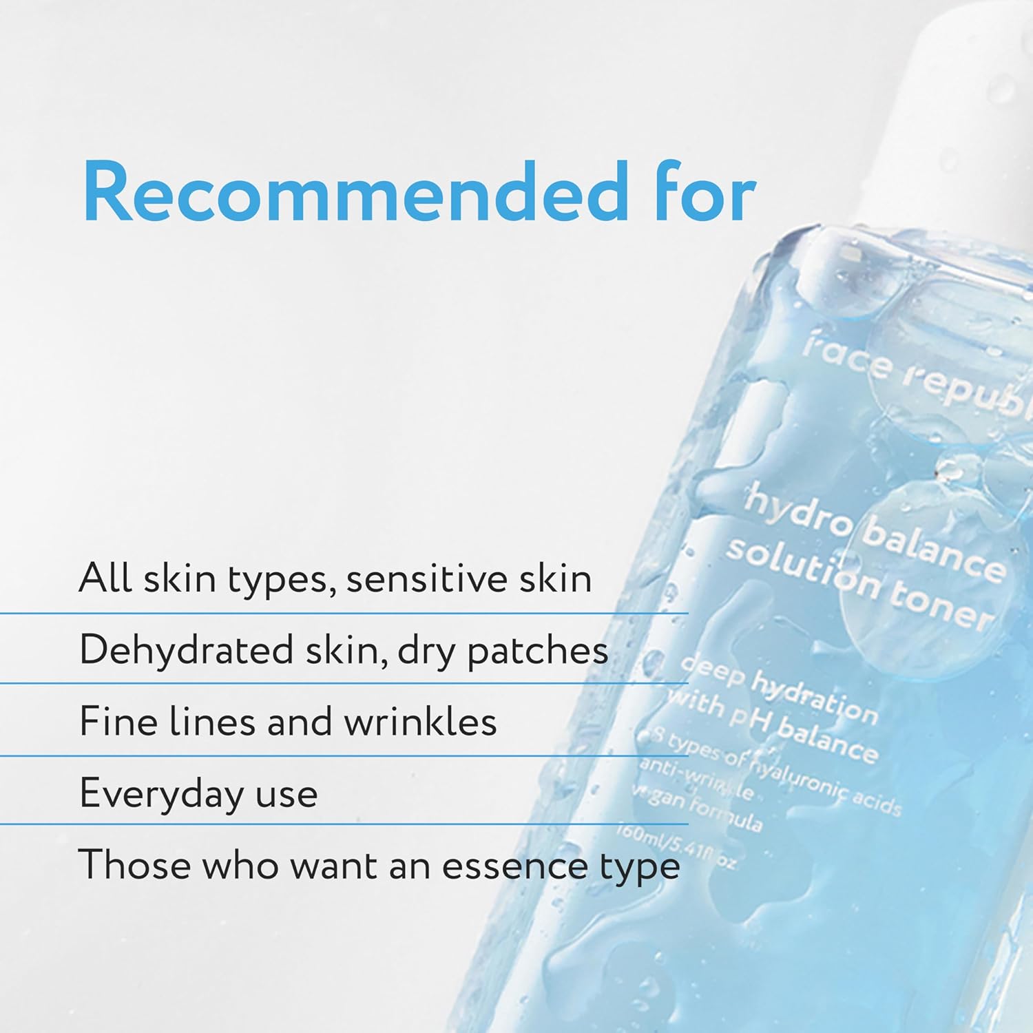 Face Republic Hydro Balance Solution Toner 160ml 5.41 fl oz | Hydrating & Balancing | Hyaluronic Acids, Panthenol, Adenosine | Soft, Plump Skin | Vegan Korean Skin Care - Image 6