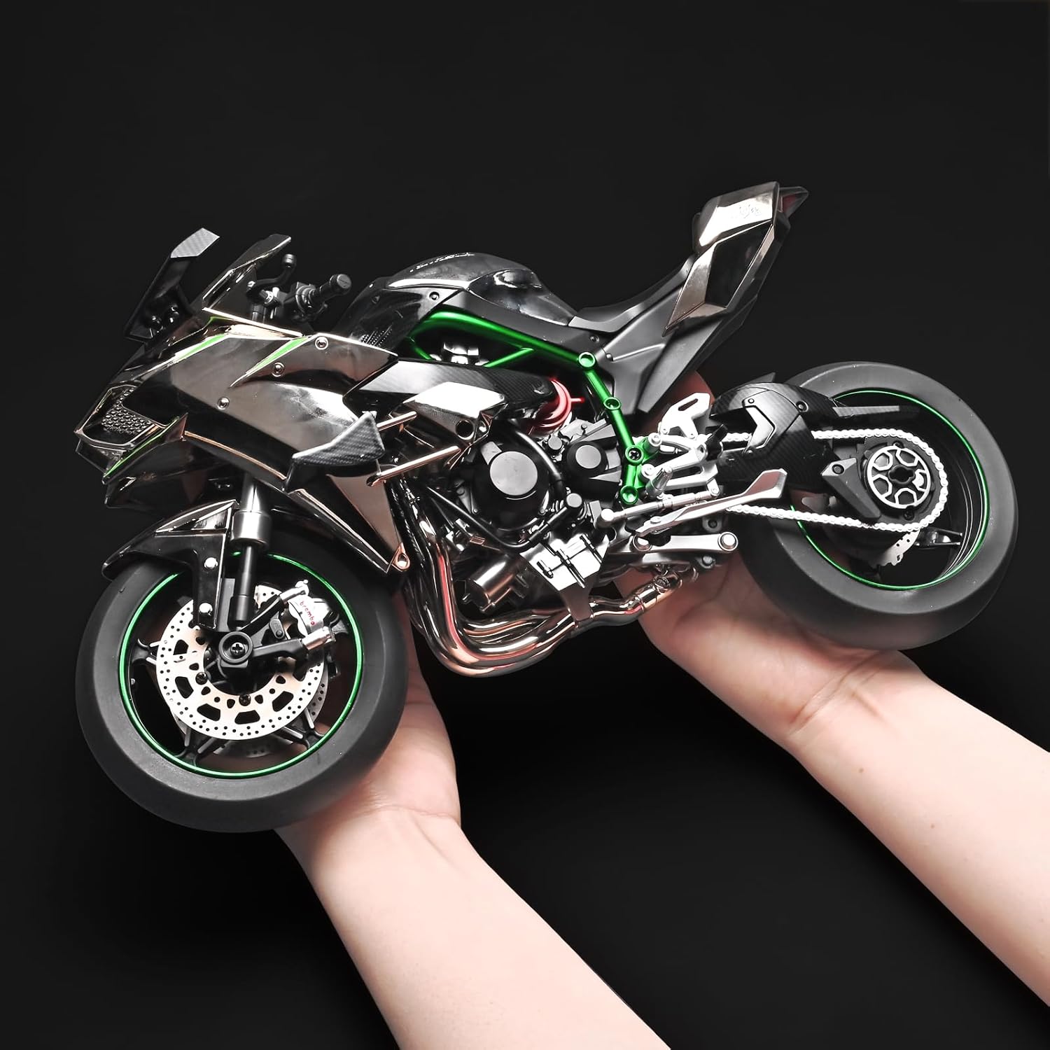 RZAPE Die Cast Motorcycle 1:6 Scale for Kawasaki H2R Motorcycle Alloy Racing Motorcycles Model Power Kawasaki Ninja H2R Toy Motorcycles Collection H2R Kawasaki Model Motorcycles（Silver）