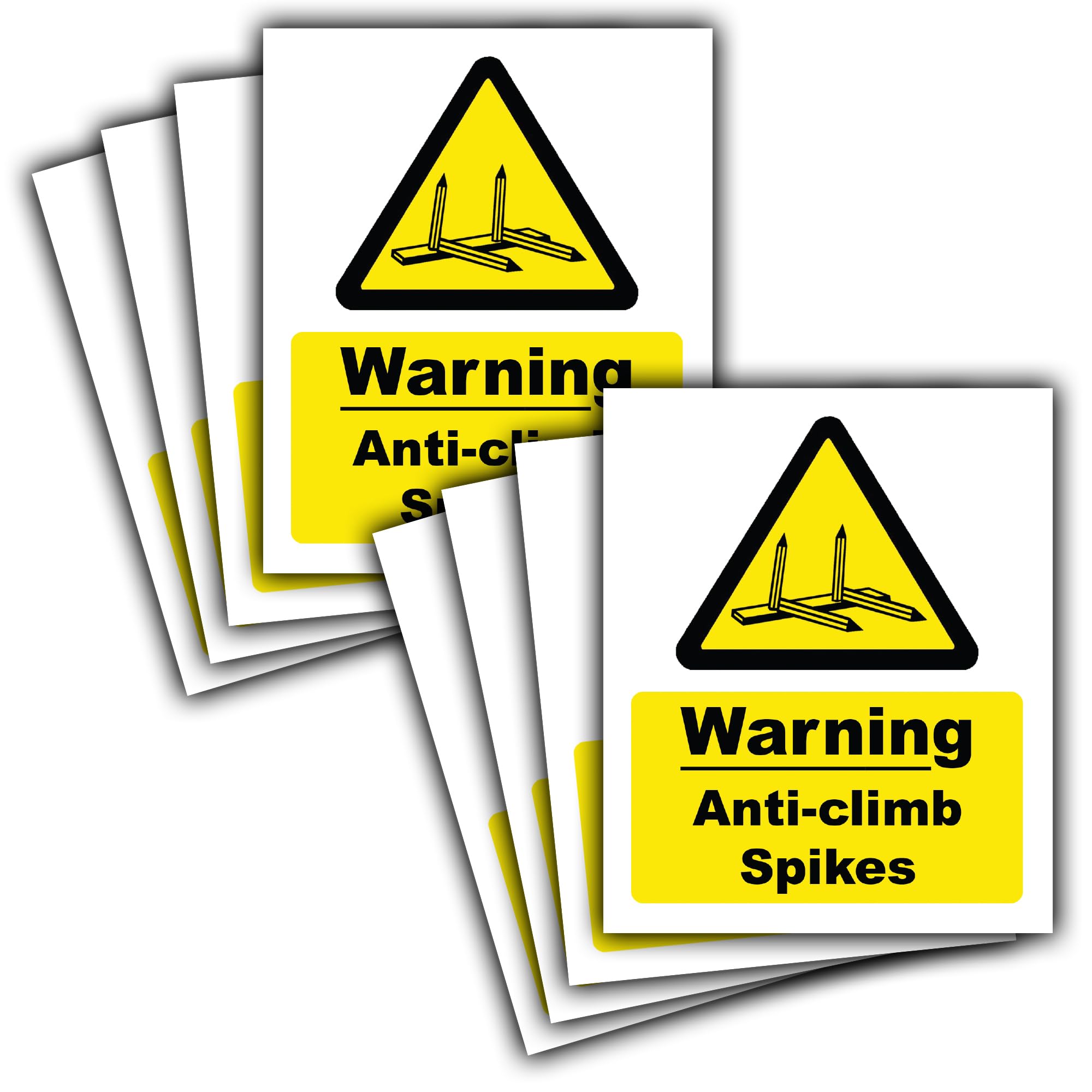 8 Pack- Warning Anti-Climb Spikes Notice Sticker Decals - Waterproof Vinyl 110mm x 90mm