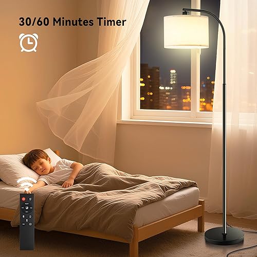 Miniatura 40 de Lámpara de pie regulable, lámparas de pie para sala de estar, lámpara de pie moderna con pantalla de lino, lámpara alta para dormitorio, oficina