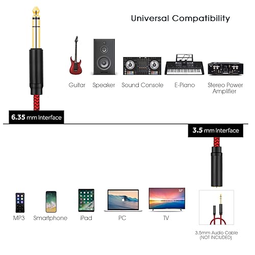 Miniatura 4 de Jelly Direct - Adaptador de auriculares estéreo macho a hembra de 0.250 in, TRS a 0.138 in