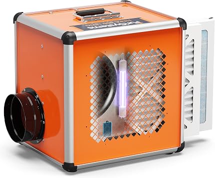 PURISYSTEMS Air Scrubber, Industrial/Commercial Air Purifier with Light/Ion Generator, 5-Stage Filtration, 800 sq.ft, 600 CFM, Stackable, GFCI Outlet, Heavy Duty Negative Air Machine