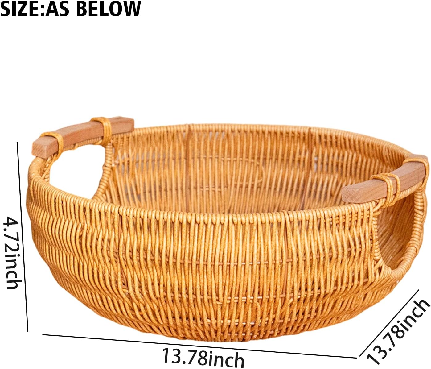 Storage Basket with Wooden Handle Fruit Basket Storage Basket Solid PP + Iron Frame Construction Ideal for organizing fruits, snacks, and toys. (Brown)