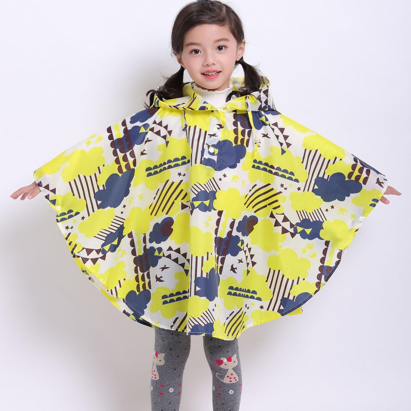 Cape Pluie Enfant, Imperméable pour Jeunes Filles Pluie Veste Enfant Mode Poncho à Capuche léger pour activités extérieures et Jeux sous la Pluie avec Motifs animés Amusants