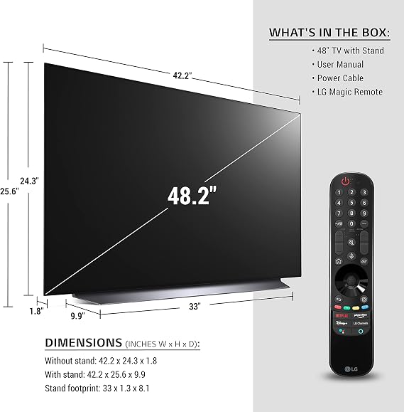 LG OLED C1 Series 48 Alexa Built-in 4k Smart TV (3840 x 2160), 120Hz Refresh Rate, AI-Powered 4K, Dolby Cinema, WiSA Ready, Gaming Mode (OLED48C1PUB, 2021)