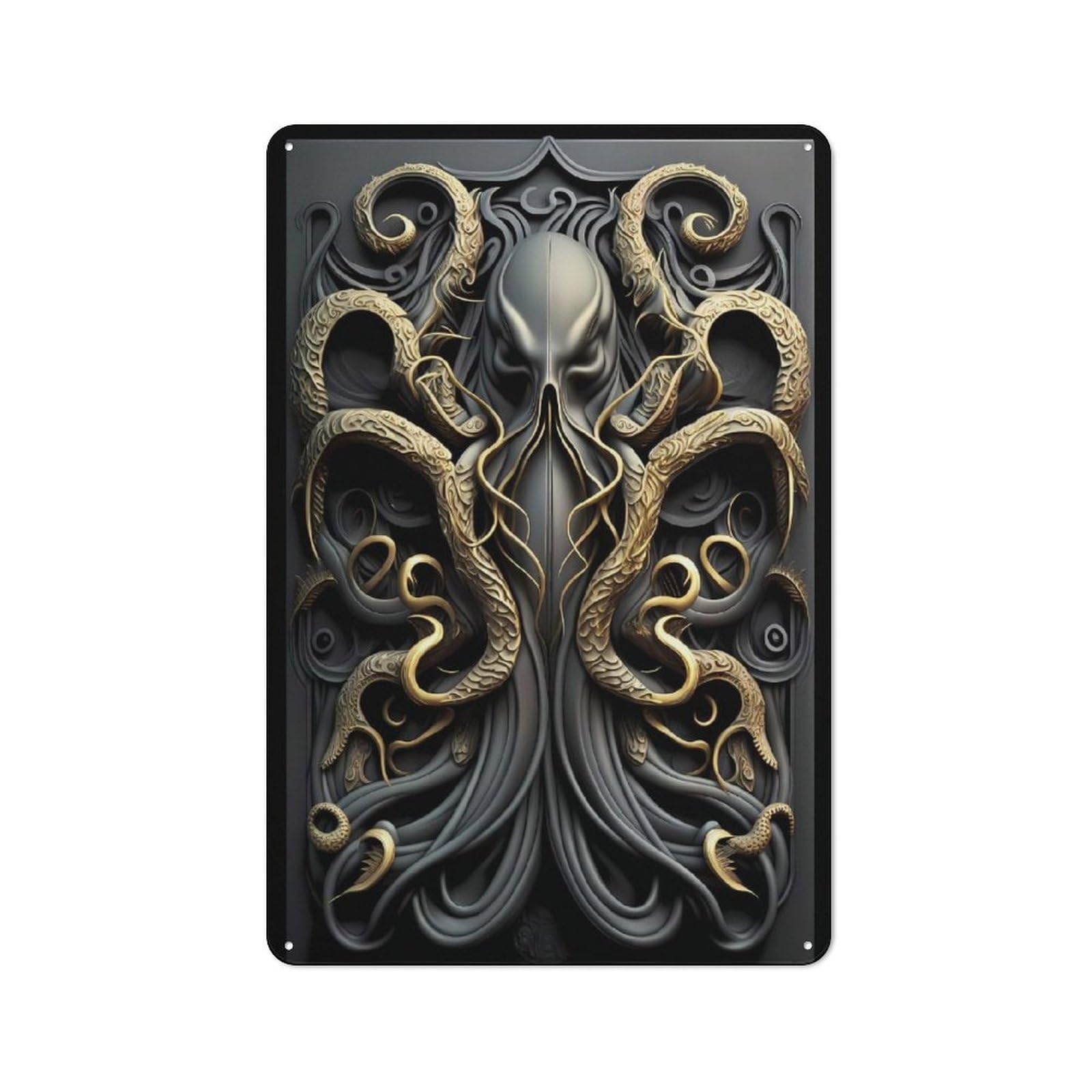 Junmoney Style-24 Mythology Kraken Monster Casual Metal Wall Decor 30X20cm, Rustic Tin Sign For Patio Bar, Workshop, Shed Or Kitchen
